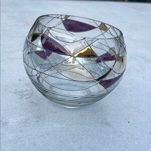 PartyLite Glass Candle Holder with Purple and Gold Accents